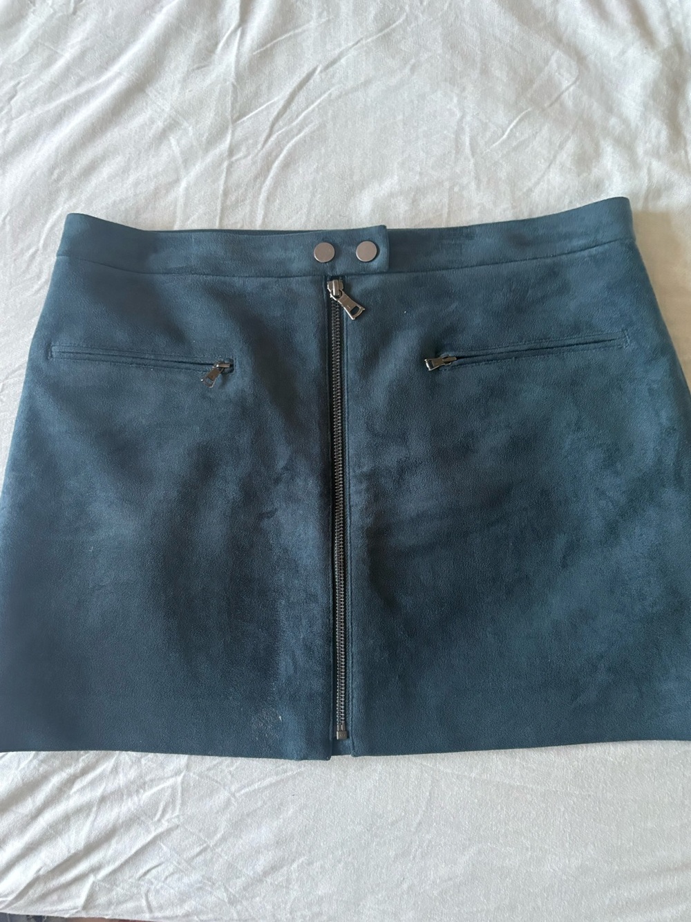 BCBGMaxAzria Navy Suede Front-Zip Mini Skirt